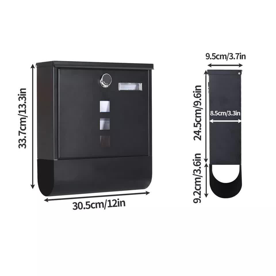 Lockable Mailbox Wall Mounted Mail Letter Post Box with Newspaper Holder Rack.