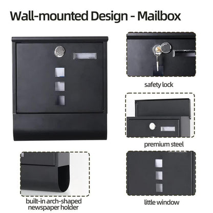 Lockable Mailbox Wall Mounted Mail Letter Post Box with Newspaper Holder Rack.