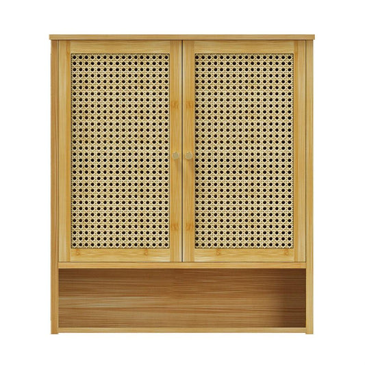 3 Tier Bathroom Wall Cabinet Rattan Door Bamboo Storage Shelf Over Toilet Cupboard Organizer.