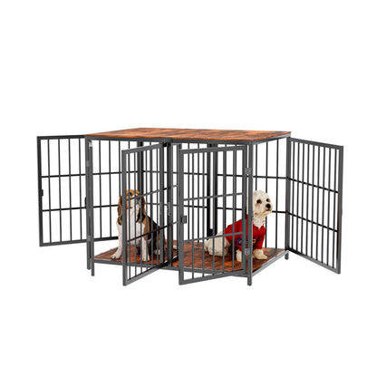 Fin 4 Doors Ultra Thicken Dog Crate Cage End Table Divided Dog Puppy Kennel For 2 Dog