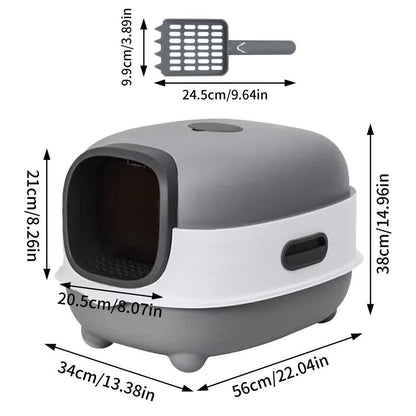 Large Capacity Enclosed Cat Litter Box with Hood and Scoop, Leak-Proof Design