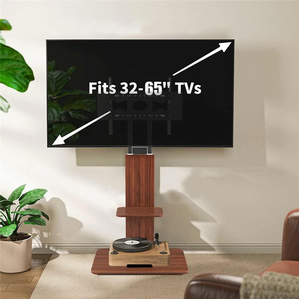 32"-65" Tv Floor Stand Adjustable Corner Tv Mount Bracket With Sturdy Wood Base.