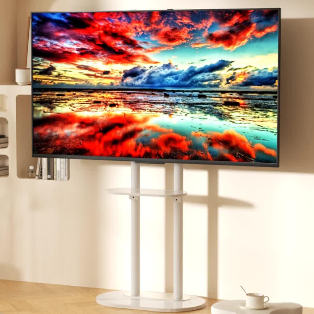 Minimalist Marble Textured Floor Tv Stand 32"-75" Strong Steel Tv Bracket Stable.