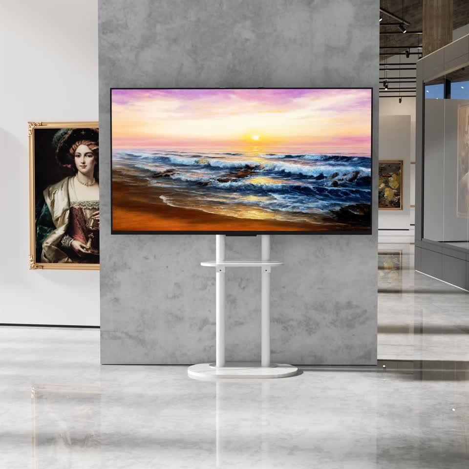Minimalist Marble Textured Floor Tv Stand 32"-75" Strong Steel Tv Bracket Stable.