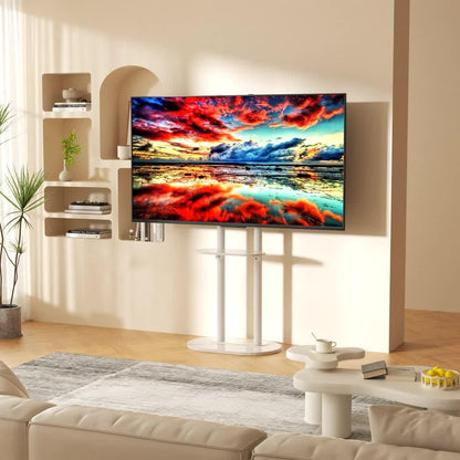 Minimalist Marble Textured Floor Tv Stand 32"-75" Strong Steel Tv Bracket Stable.