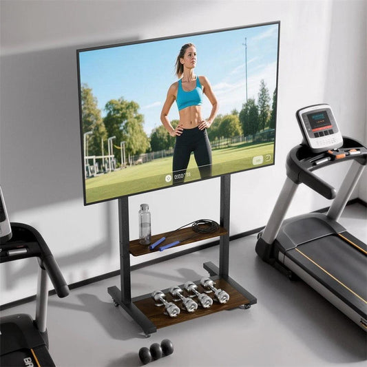 Adjustable Rolling TV Stand for 40 to 100 Inch Screens with Shelves.