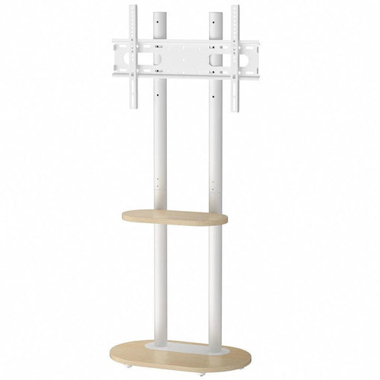 40-75 Inches Heavy Duty Mobile TV Floor Stand with Wooden Shelf, Height Adjustable Rolling TV Mount for Flat Screen, Free-Standing Steel TV Bracket with Wheels.