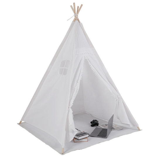 Xxl Kids Play Teepee Tent Indoor Boho Tent Foldable Tipi With Window/Pompom/Mat.