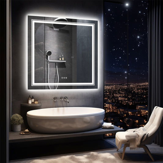 80x80cm Large Square Wall Mount Smart Led Bathroom Mirror Anti Fog Backlit Vanity Mirror