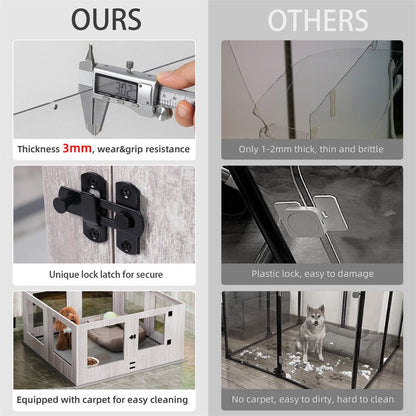 Fin 8 Panel Safest Tempered Glass Dog Whelping Pen Box Shatter-Proof Playpen Exercise Box