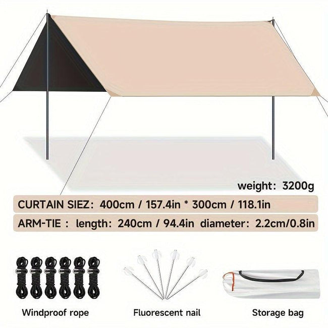 Outdoor camping square sky curtain, black glue sky curtain, sun and rain protection 400*300cm. Hover Image