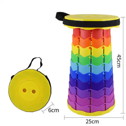 Rainbow Telescopic Stool - Collapsible, Portable, Foldable, and Adjustable Compact Chair (Yellow-Top).