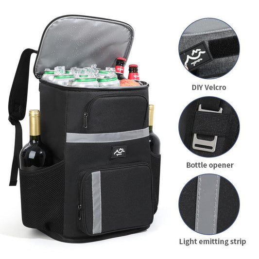 Insulated Cooler Backpack - Portable Outdoor Picnic and Beverage Bag with Bottle Opener (Black).