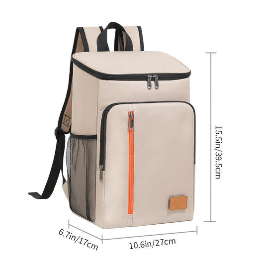 Insulated Cooler Backpack- Stylish Portable Fresh-keeping Picnic Outdoor Backpack and Travel Bag 18L (Khaki).