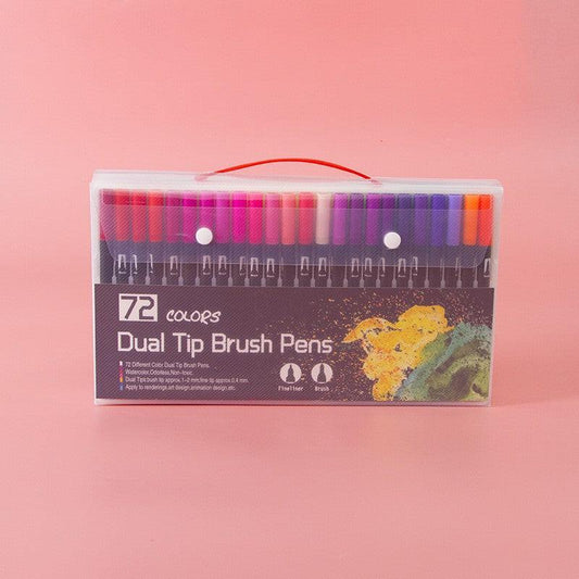72-Color Dual-Head Brush and Fine Tip Marker Set - Vibrant Colors for Art and Craft Projects.