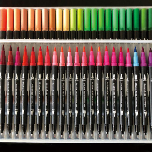 72-Color Dual-Head Brush and Fine Tip Marker Set - Vibrant Colors for Art and Craft Projects.