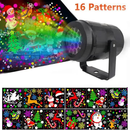 Indoor Snowstorm Projector Light - 16 Pattern Rotating LED Christmas Projection Lamp for Festive Decor.