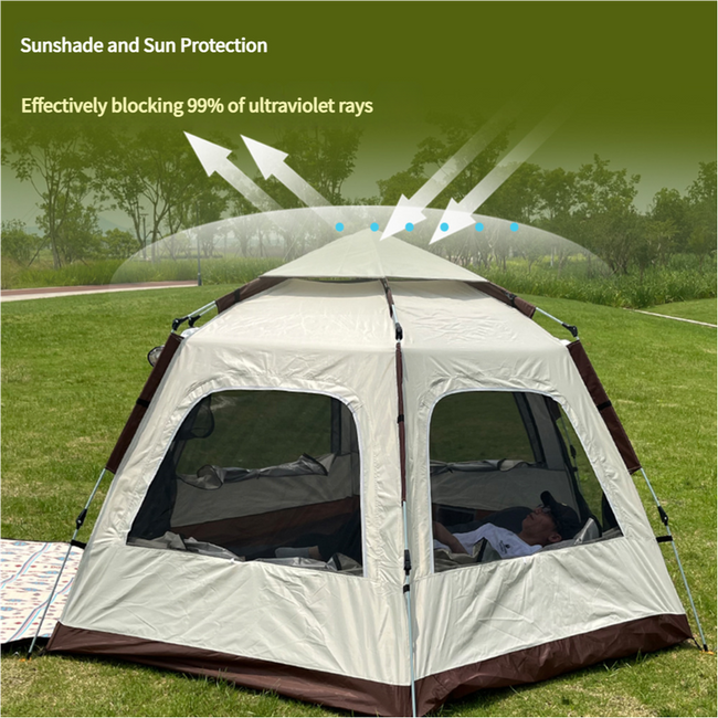 5-8 Person Hexagonal Camping Tent | Double-Layer Silver Coated Waterproof Shelter with Awning (280*280*158cm) Main Image