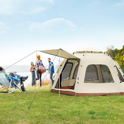 5-8 Person Hexagonal Camping Tent | Double-Layer Silver Coated Waterproof Shelter with Awning (280*280*158cm).