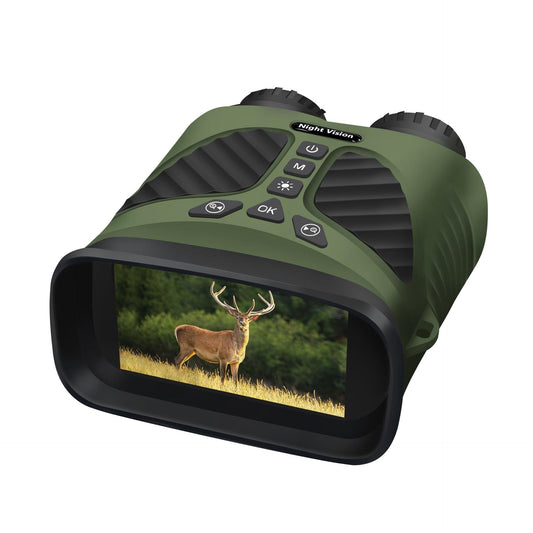 Green Digital Night Vision Binoculars - 3.0'' IPS Screen, 10X Optical Zoom, 2.5K Video Recording, Infrared for 300m Range.