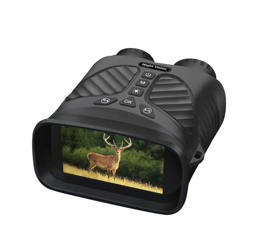 Black Digital Night Vision Binoculars - 3.0'' IPS Screen, 10X Optical Zoom, 2.5K Video Recording, Infrared for 300m Range.