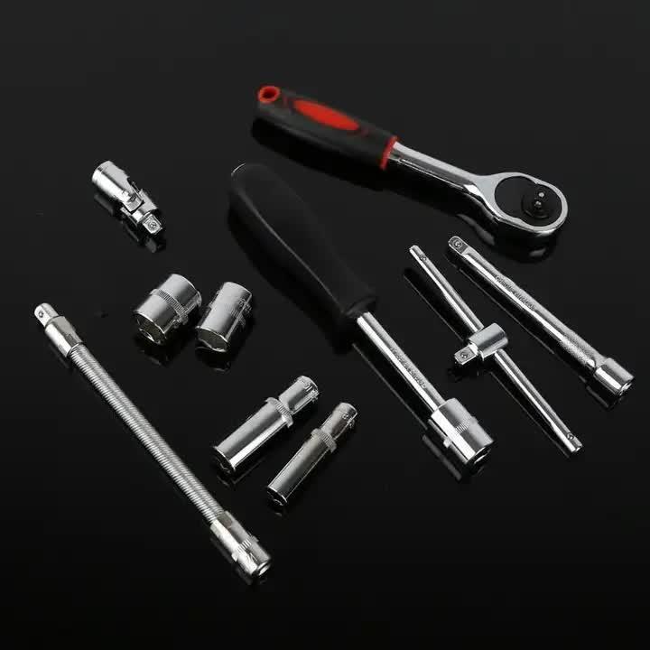 82-Piece Professional Automotive Repair Tool Set - 1/2 & 1/4 Drive Ratchets, Sockets, and Wrenches for Engine, Tire, and Spark Plug Maintenance.
