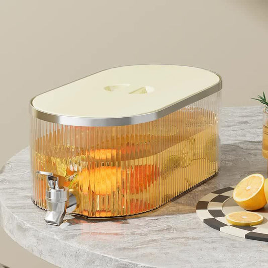 Cream White Refrigerator Cold Water Dispenser - 5.3L Fruit Tea Jug with Tap for Home Beverages.