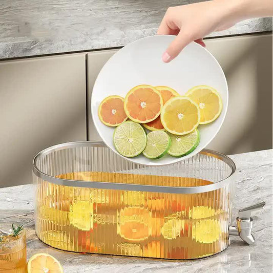 Light Green Refrigerator Cold Water Dispenser - 5.3L Fruit Tea Jug with Tap for Home Beverages.