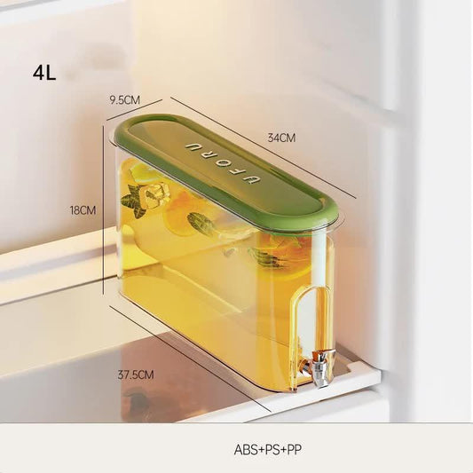 Green Refrigerator Cold Water Jug with Tap - 4L Large Capacity Sealed Beverage Dispenser for Juice and Water.