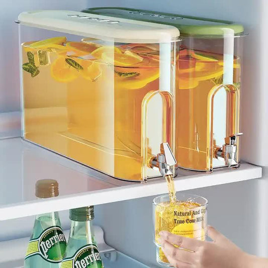Green Refrigerator Cold Water Jug with Tap - 4L Large Capacity Sealed Beverage Dispenser for Juice and Water.