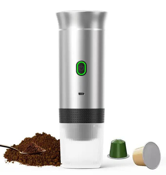 Black Portable Espresso Coffee Machine - Universal 3-in-1 Capsule, Coffee Powder, and Espresso Maker.
