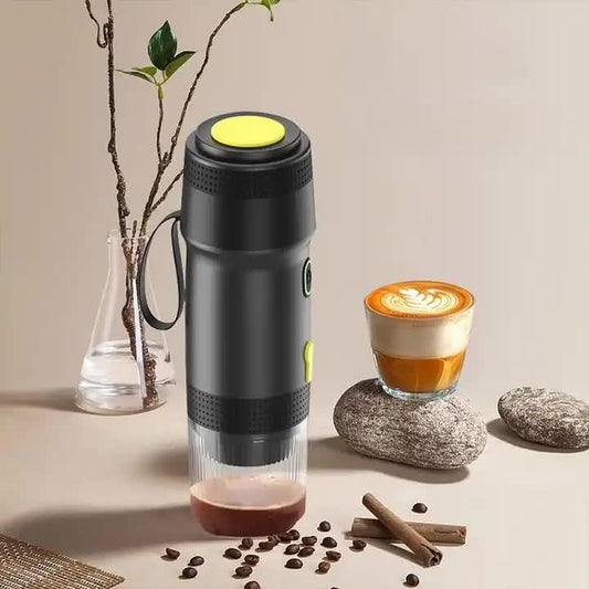 Black Portable Fully Automatic Espresso Coffee Machine - Universal 3-in-1 Capsule, Coffee Powder & Espresso Maker.