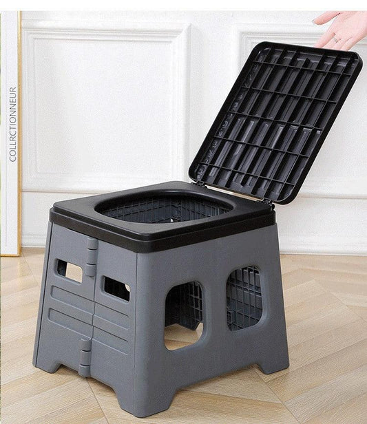 Grey Portable Folding Outdoor Toilet with Lid - Heavy Duty 150kg Capacity.