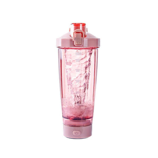 Pink Portable Electric Shaker Bottle without LED Light, 550ml Sports Protein Mixer Cup for Gym and Travel.