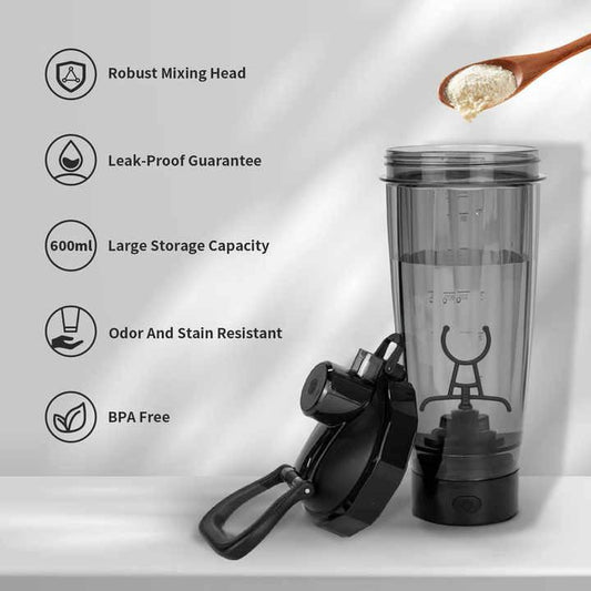 Pink Portable Electric Shaker Bottle without LED Light, 550ml Sports Protein Mixer Cup for Gym and Travel.