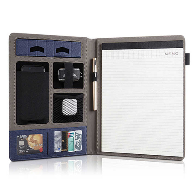 Blue A4 Leather Multi-Functional Business Document Folder with Card Slots – Contract File Organizer Main Image