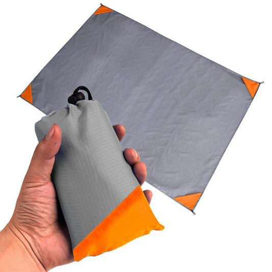 Grey And Orange Portable Waterproof Camping Mat - Foldable Picnic and Beach Blanket.