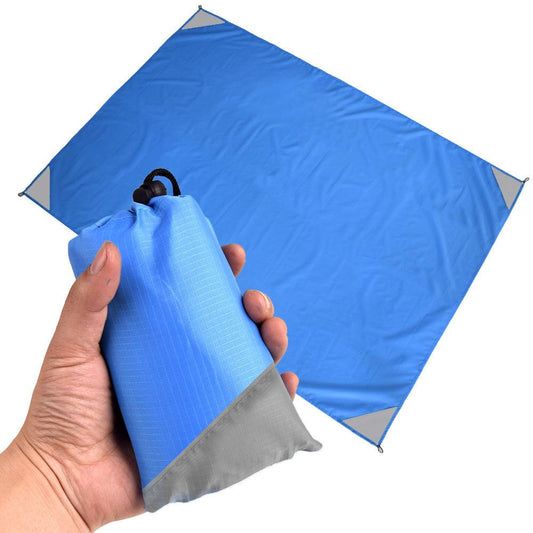 Blue And Grey Portable Waterproof Camping Mat - Foldable Picnic and Beach Blanket.