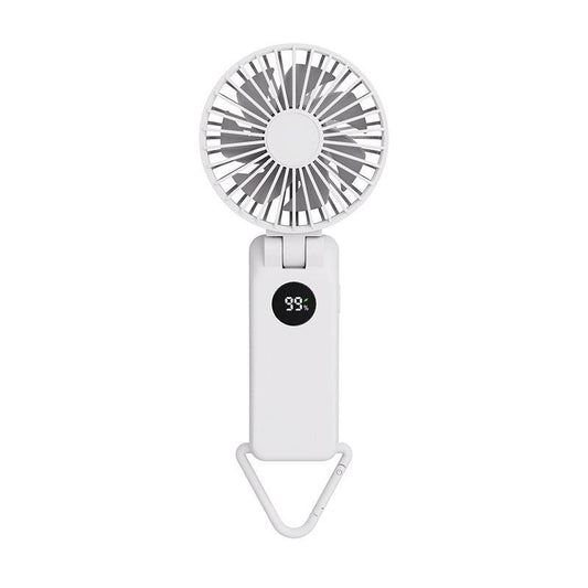 White Portable Handheld Fan with 2000mAh Battery - 3-in-1 Design for Desk, Handheld, and Hanging Use (Model Q3).