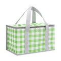 2PCS Green Insulated Picnic Lunch Bag with Checkered Design, Thermal Storage for Hot and Cold Items.