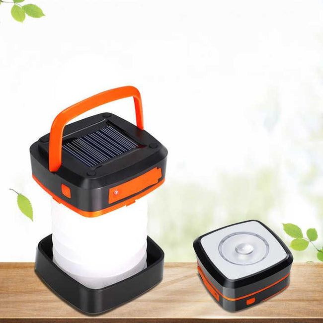 Orange Collapsible Portable Solar LED Camping Lantern with USB Charging. Hover Image