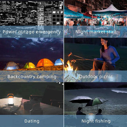 Orange Collapsible Portable Solar LED Camping Lantern with USB Charging.