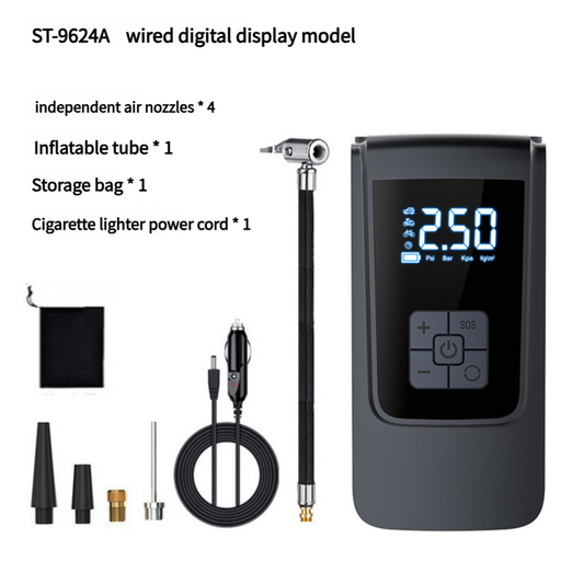 Portable Digital Tire Inflator Pump with LCD Display, Type-C Charging, and 150 PSI Max Pressure.
