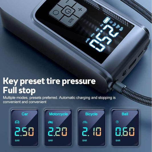 Portable Digital Tire Inflator Pump with LCD Display, Type-C Charging, and 150 PSI Max Pressure.
