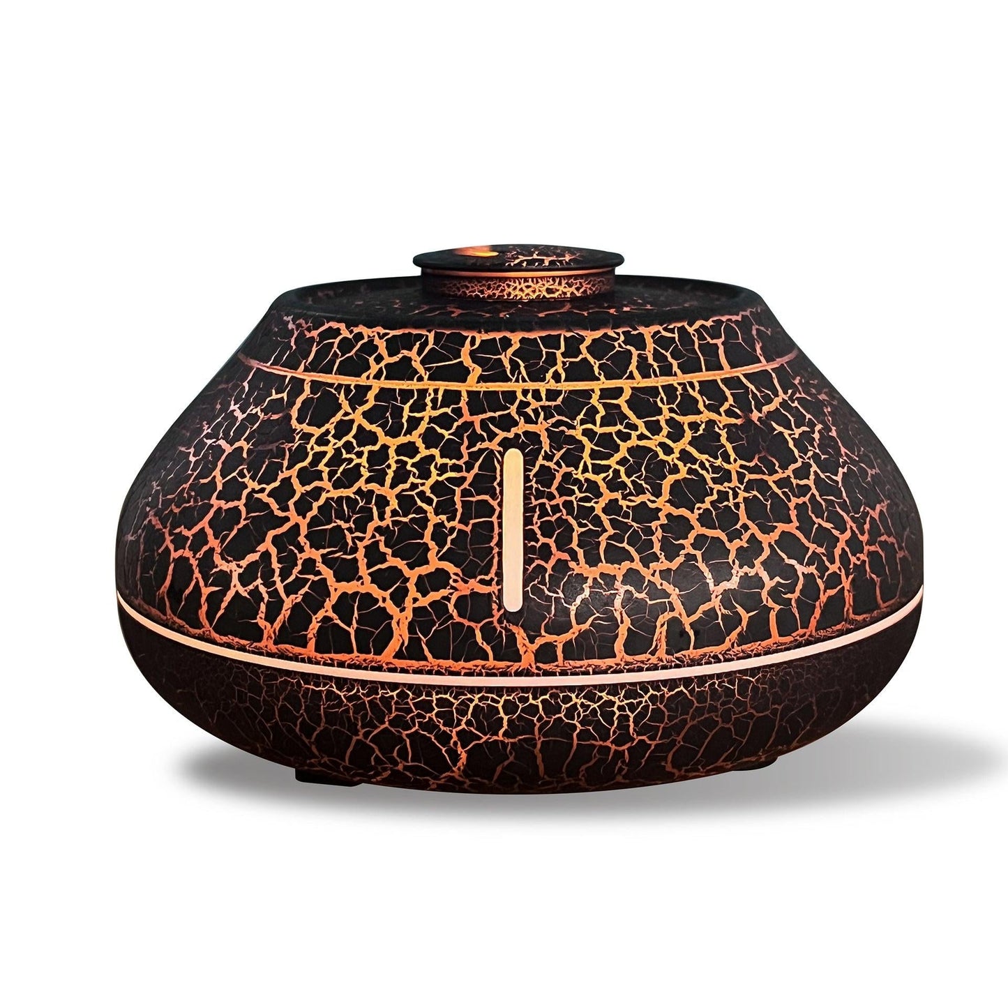 Flame Mountain Aroma Diffuser - 7-Color LED Light, 130ml Capacity, Ultrasonic Mist Maker for Home or Office, Cracked Black.