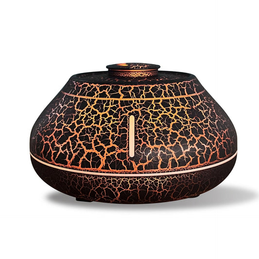Flame Mountain Aroma Diffuser - 7-Color LED Light, 130ml Capacity, Ultrasonic Mist Maker for Home or Office, Cracked Black.