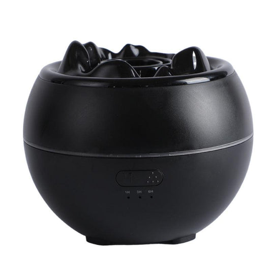 Volcanic Flame Aroma Diffuser (Black Ordinary Style)- 360ml Ultrasonic Humidifier with 7-Color LED Light and Adjustable Mist for Home and Office.