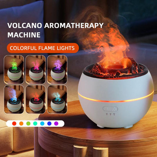 Volcanic Flame Aroma Diffuser (Black Ordinary Style)- 360ml Ultrasonic Humidifier with 7-Color LED Light and Adjustable Mist for Home and Office.
