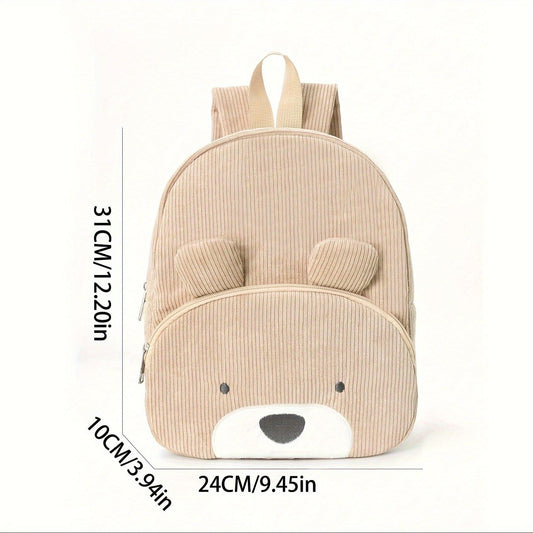 Cute Khaki Dog Backpack - Soft Corduroy Material with Adjustable Straps.