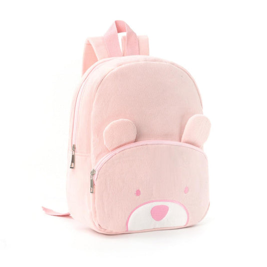 Cute Pink Bear Backpack - Soft Corduroy Material with Adjustable Straps.